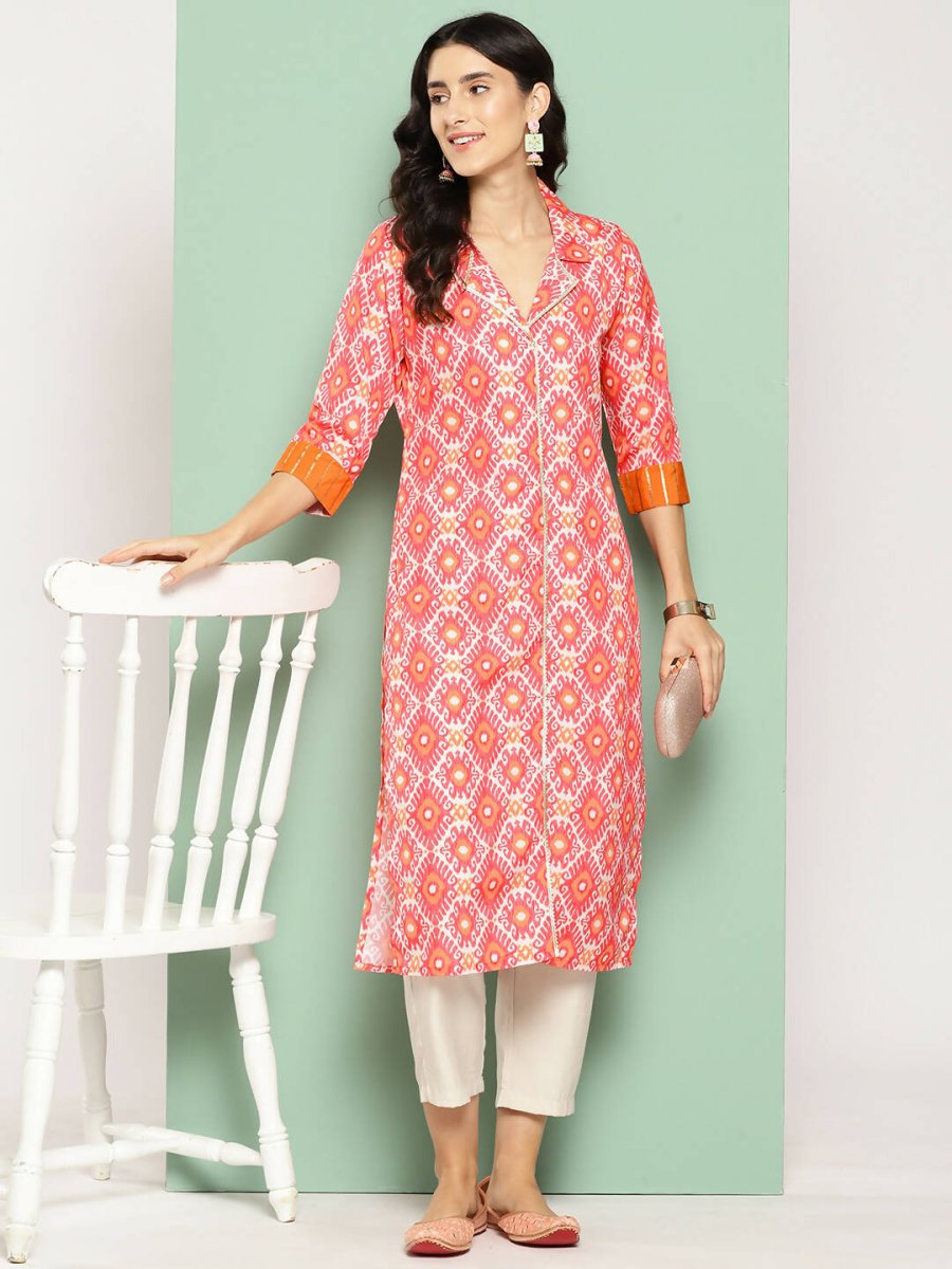 Ahalyaa Women's Traditional wear Kurta - Orange | Swadesiicart
