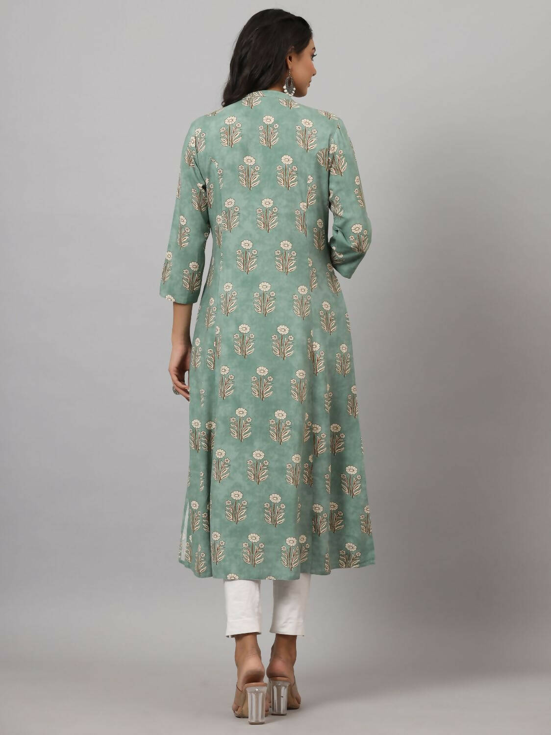 Juniper Women's Green Printed A-Line Kurta | Swadesiicart