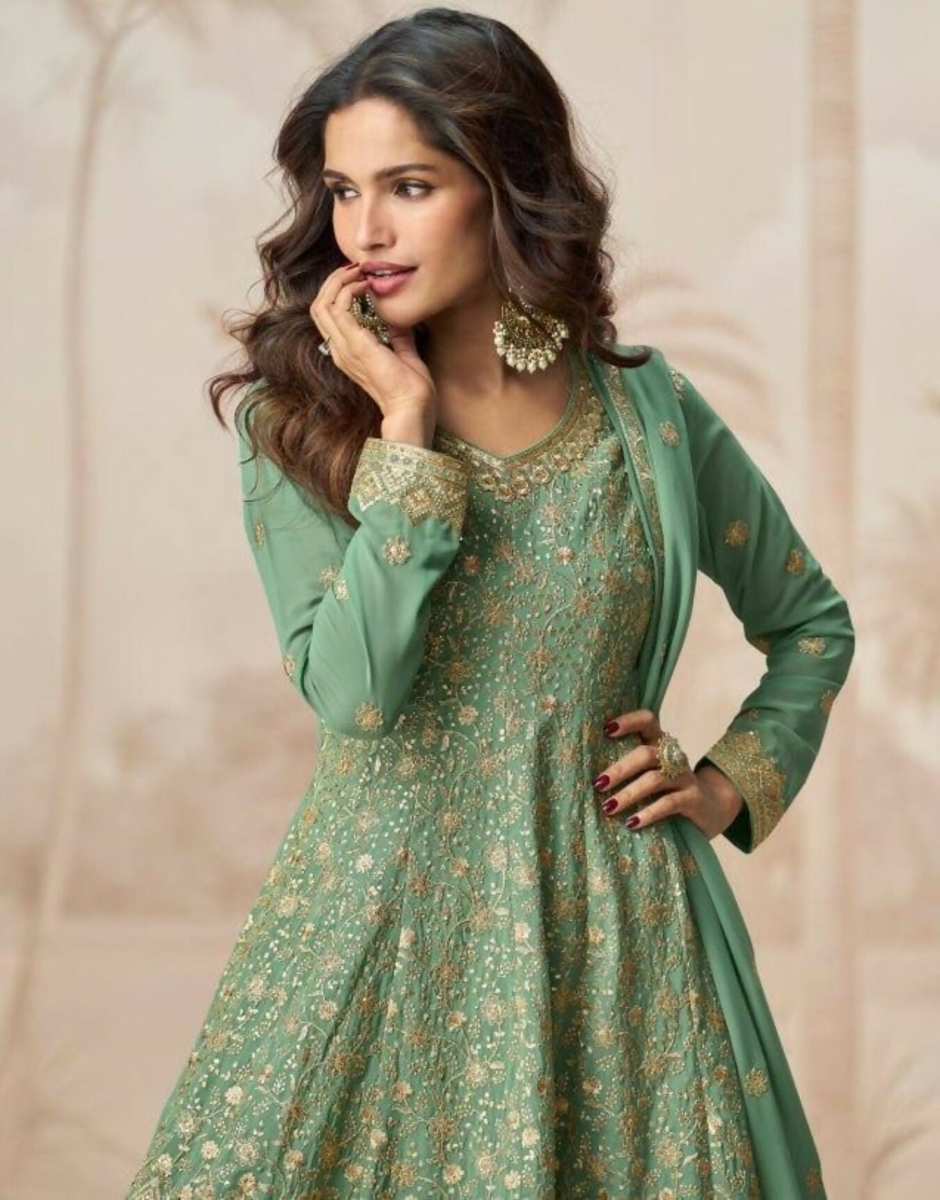 Anaita Green Heavy Fox Georgette Stitched Suit with Sequence Work