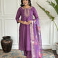 Purple Viscose chanderi Stitched Suit With Dupatta - Tanisha | Swadesiicart