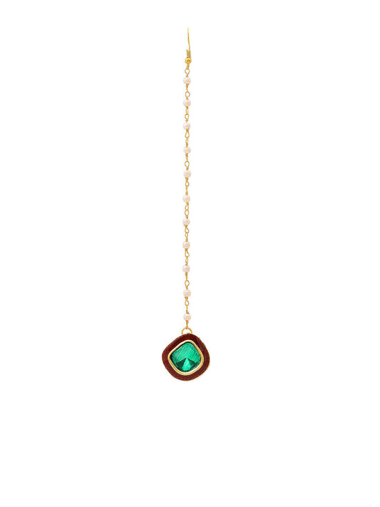 Ruby Raang Green and Red Meenakari Kundan Maang tikka | Swadesiicart