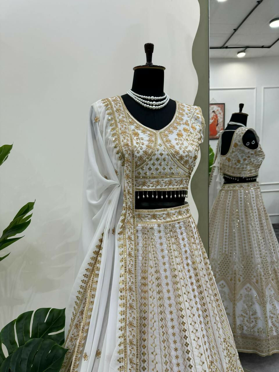 Jyoti Fashion Women's White Faux Georgette Sequins with Thread Embroidered Designer Lehenga Choli Set | Swadesiicart