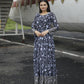Aayaa Printed Faux Georgette with Embroidery Zari Sequins work Gown - Black