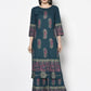 Aniyah Rayon Teal Blue Color Block Print Straight Kurta (AN-224K) - Swadesiicart