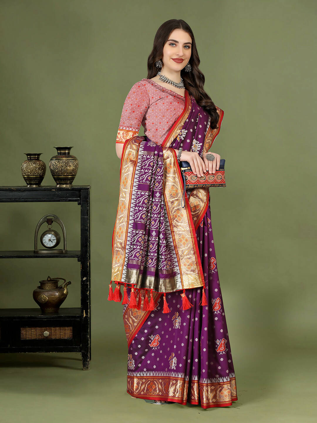Lorenvalley Fashion Purple Patola Silk Woven Design Zari Meenakari Weaving Saree - Swadesiicart