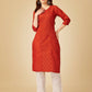 Jyoti Fashion Women's Rust Cotton Blend Embroidered Kurta Pant Set | Swadesiicart