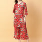 Joban Fashion Red Cotton Printed & Hand Work Co-ord Set - Swadesiicart
