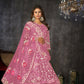 Jyoti Fashion Women's Pink Net Embroidered Anarkali Kurta Pant Set With Dupatta | Swadesiicart