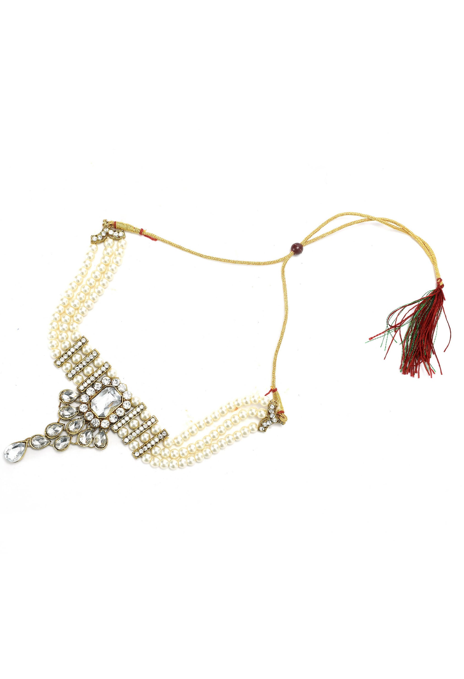 Mominos Fashion Johar Kamal Gold-Polished Brass Finish Kundan/Stone Choker For Women (White) | Swadesiicart