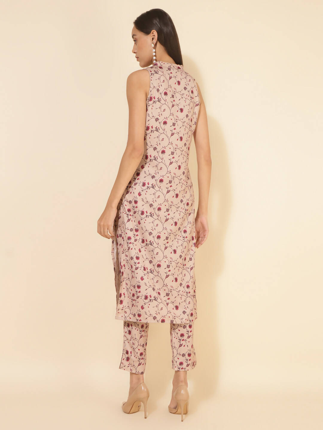 Janasya Women's Beige Moss Digital Floral Printed Casual Straight Co-ords - Swadesiicart