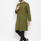 Even Apparels Green Linen Men's Kurta With Band Collar | Swadesiicart