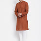 Even Apparels Brown Color Pure Cotton Men's Kurta With Band Collar | Swadesiicart