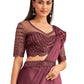 Wine Satin Embroidered Ready To Wear Saree With Unstitched Blouse Piece - Nandika | Swadesiicart