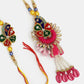 NVR Women & Men Set of 2 Multicolor Thread Work & Beaded Bhaiya Bhabhi Rakhi With Roli Chawal & Chocolate | Swadesiicart