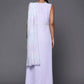 Ahalyaa Blue & White Floral Print Ethnic Maxi Dress with Attached Dupatta | Swadesiicart