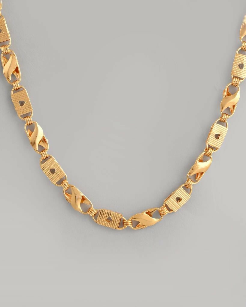 VOJ Gold-Polished Biscuit Shaped Chain With Small Heart | Swadesiicart
