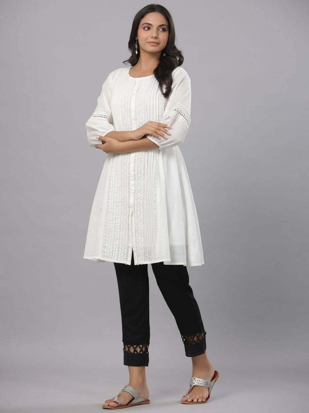 Juniper Women's White Cotton Silk Solid A-Line Kurta | Swadesiicart