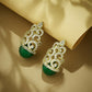 Nuyug 22K Gold-Plated Green Gemstone & Zircon Studded Contemporary Filigree Motif Studs | Swadesiicart