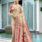 Vishnu Weaves Women's White Paithani Patola Silk Zari Woven Saree with Unstitched Blouse - Swadesiicart