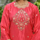 Vaasva Women's Silk Red Emboidered Solid Kurta, Sharara & Dupatta Set | Swadesiicart
