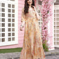 Peach Rayon Foil Printed Long Dress - Michan | Swadesiicart