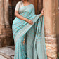 Joban Fashion Teal Green Crepe Chiffon Pure Handloom Banarasi Silk Saree | Swadesiicart