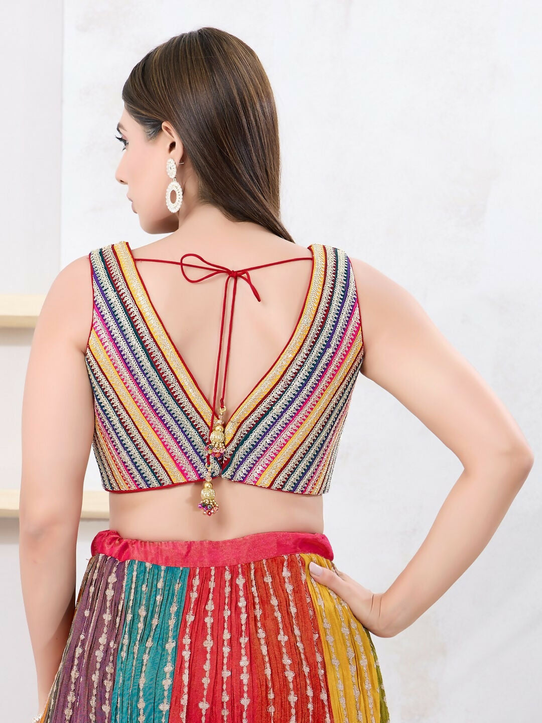 Joban Fashion Multi Mulberry Silk Sleeveless Back Open Blouse - Swadesiicart