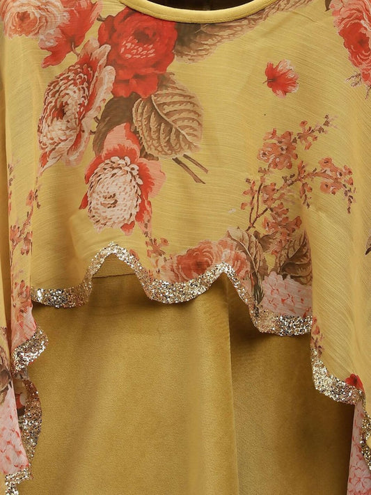 Ahalyaa Mustard Velvet Kids Dress With Attached Dupatta For Girls | Swadesiicart