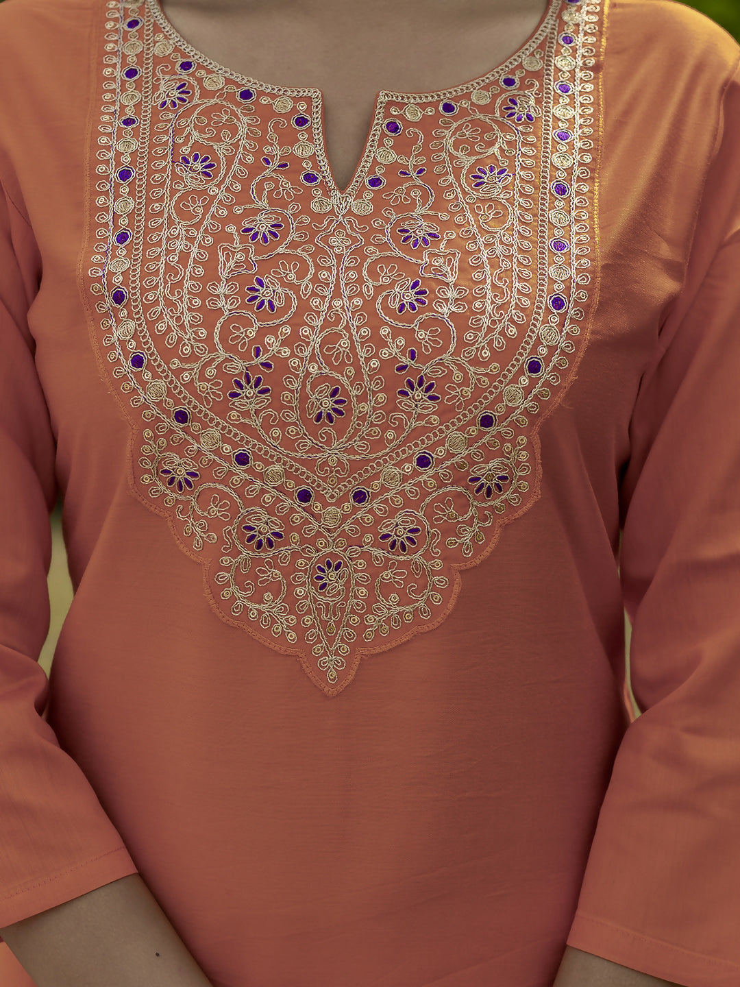 The52 Orange Women's Gorgeous Embroidered Rayon Fabric with Straight Kurta, Pant and Dupatta Set - Swadesiicart