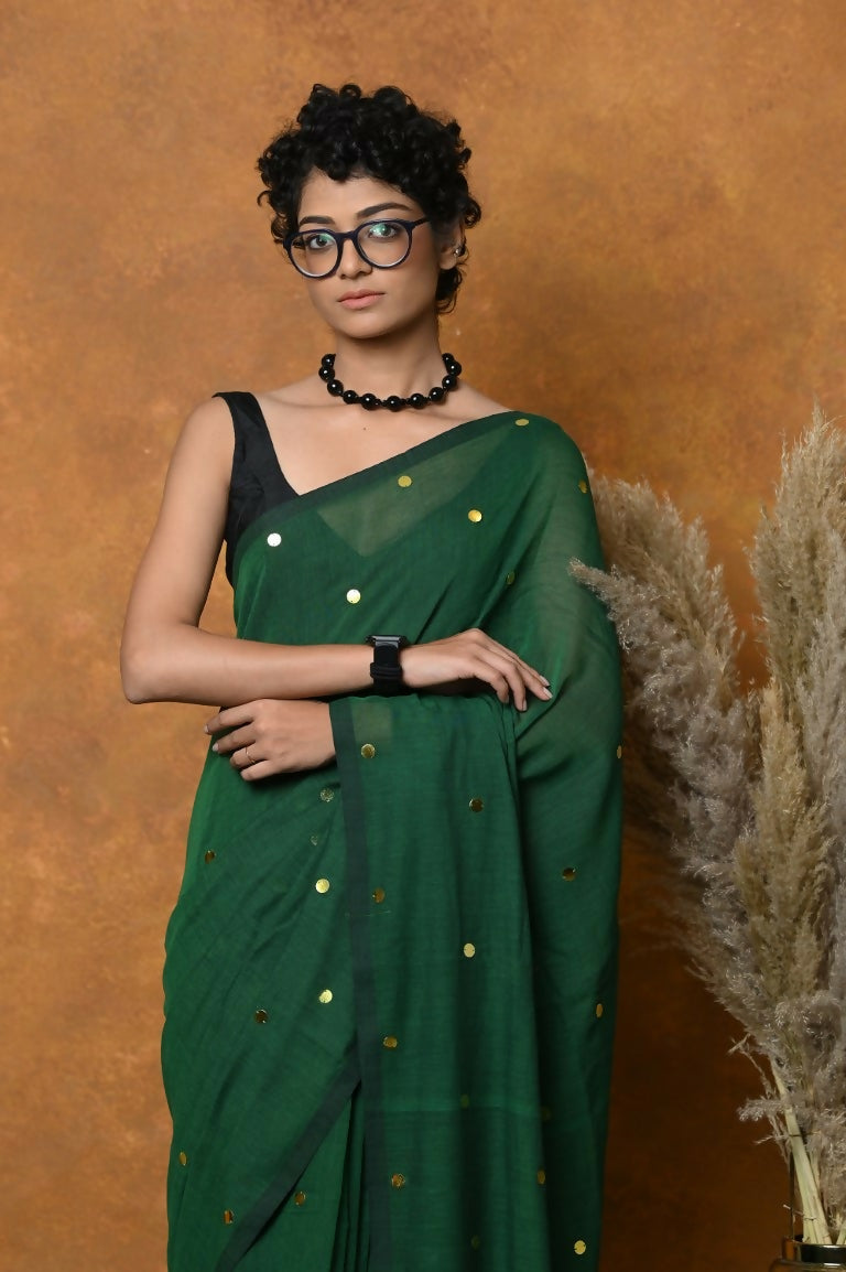 Very Much Indian Pure Mul Cotton Handloom Saree - Green | Swadesiicart