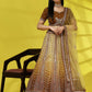 Brown Fancy Net Sequence Embroidered Lehenga Choli with Dupatta - Dhara | Swadesiicart