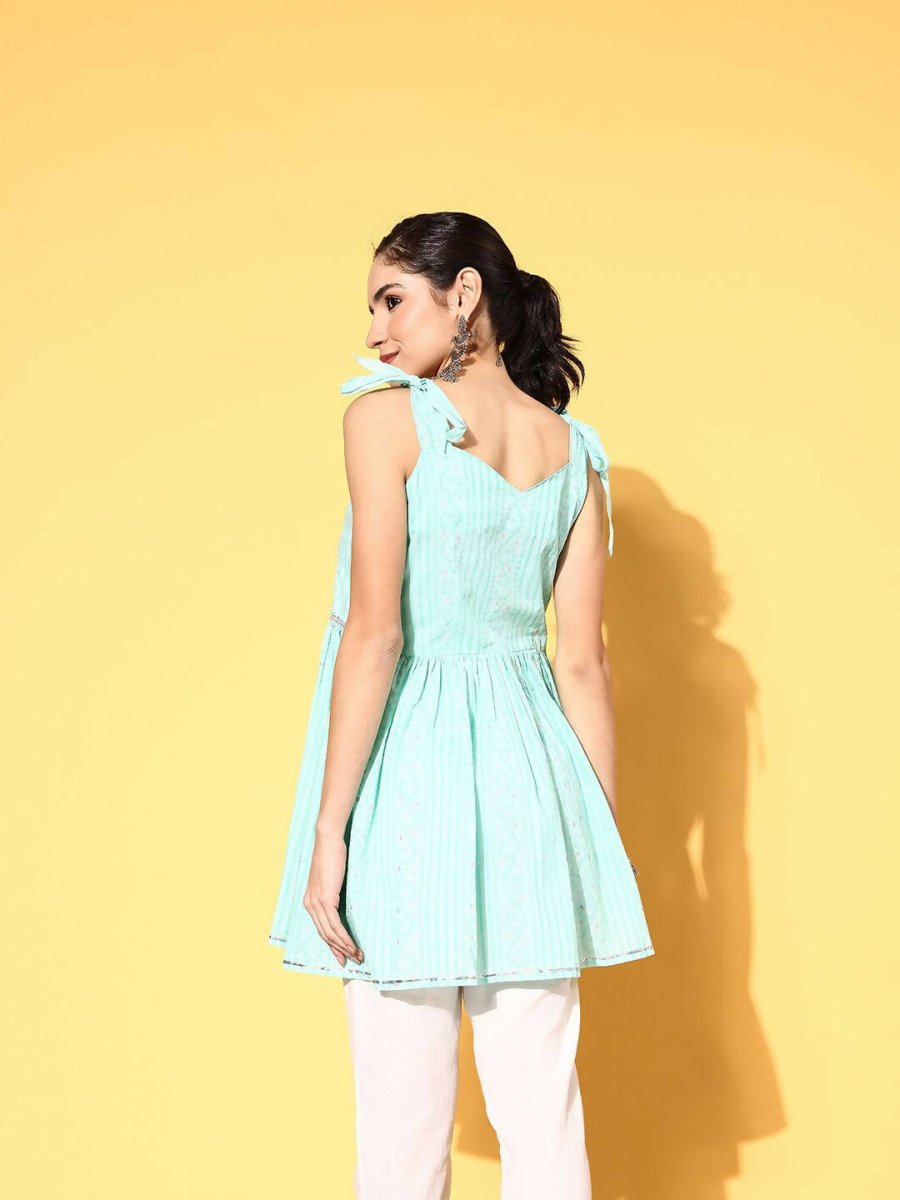 Ahalyaa Women Mint Green Pure Cotton Printed Tunic | Swadesiicart