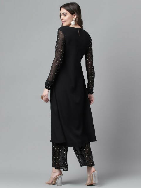 FIORRA Women's Black Poly Crepe A-Line Kurta Set - Swadesiicart