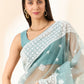 Blue Organza Geometric Embroidered Saree with Unstitched Blouse Piece - Roozal