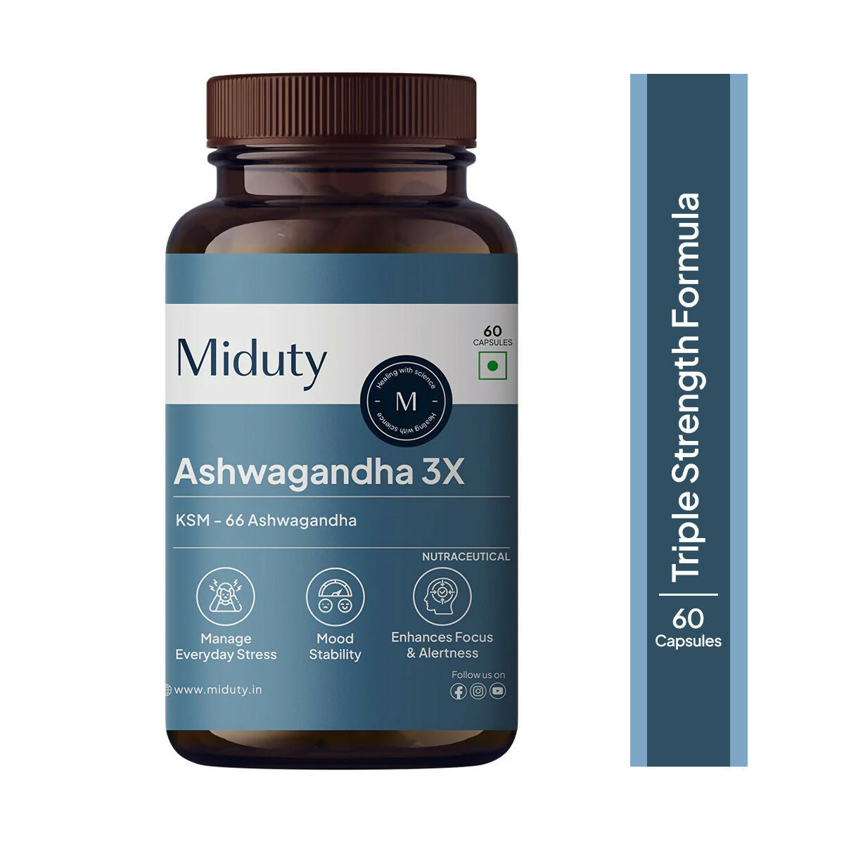 Miduty by Palak Notes KSM 66 Ashwagandha 3x Capsules - Swadesiicart