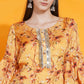 Women Republic Yellow Printed Satin Georgette Shirt With Bell Sleeves And Dhoti | Swadesiicart