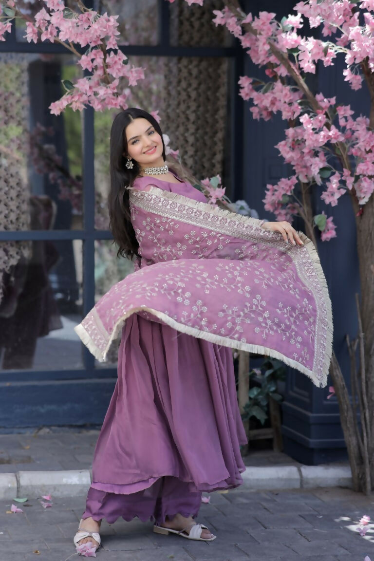 Jyoti Fashion Women's Onion Tabby Silk Designer Kurta with Trouser & Dupatta | Swadesiicart