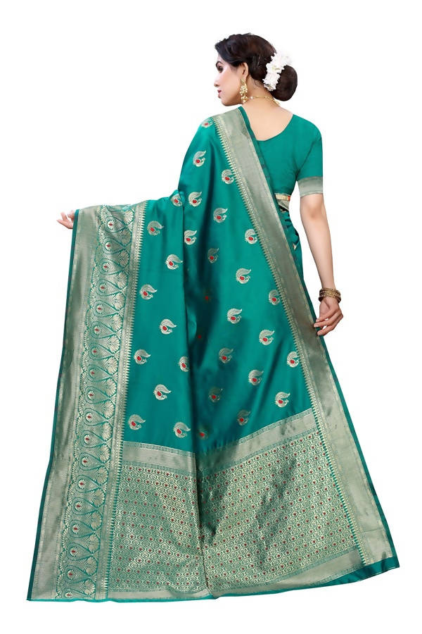 Vamika Banarasi Jacquard Weaving Green Saree (Siri Green) | Swadesiicart