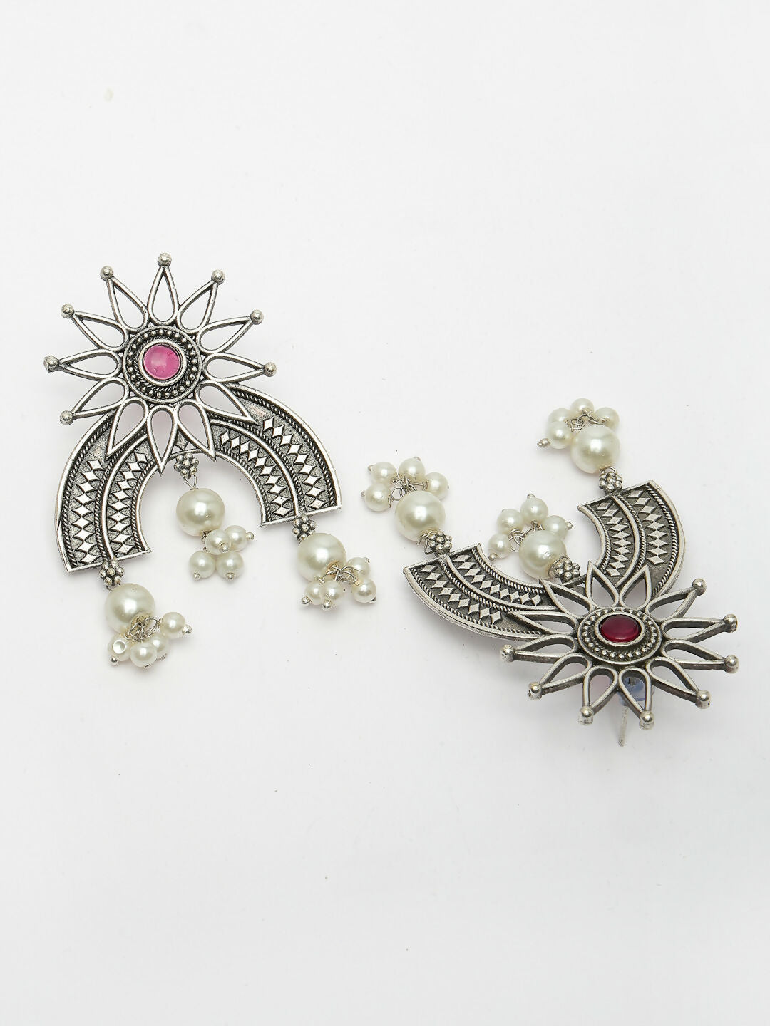 NVR Women's Floral Silver-Plated Artificial Stones and Beads Drop Earrings | Swadesiicart