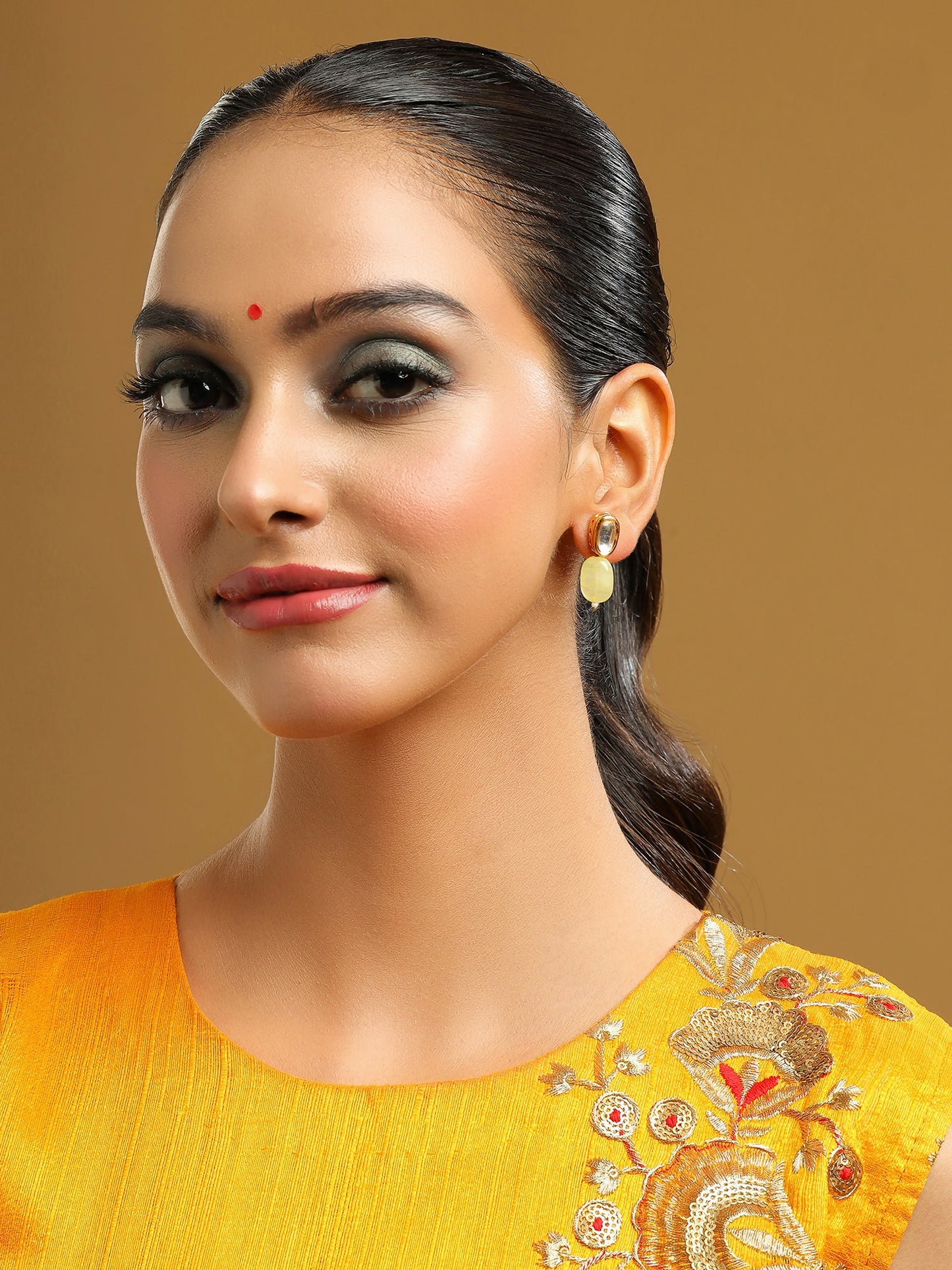 Ruby Raang Yellow Kundan Studs | Swadesiicart