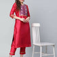 Ahalyaa Womens Red Art Silk Printed Kurta Pant Set | Swadesiicart
