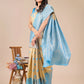 Astita Banarasi Silk Cream & Sky Blue Saree | Swadesiicart