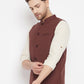 Even Apparels Maroon Merino Men Woven Nehru Jacket | Swadesiicart