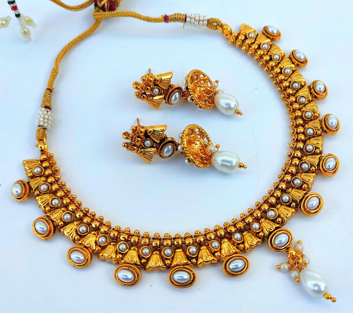 Kemp Antique White Necklace Set - Mokshi Collections