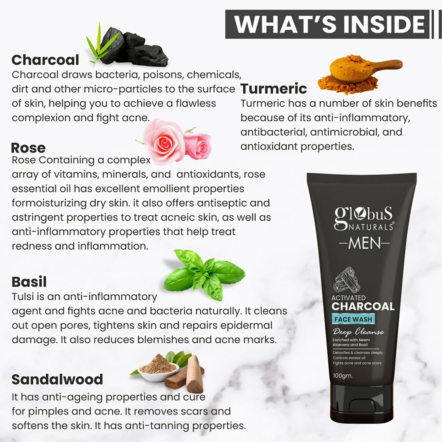 Globus Naturals Anti Pollution & Anti Acne Charcoal Face Wash For Men | Swadesiicart
