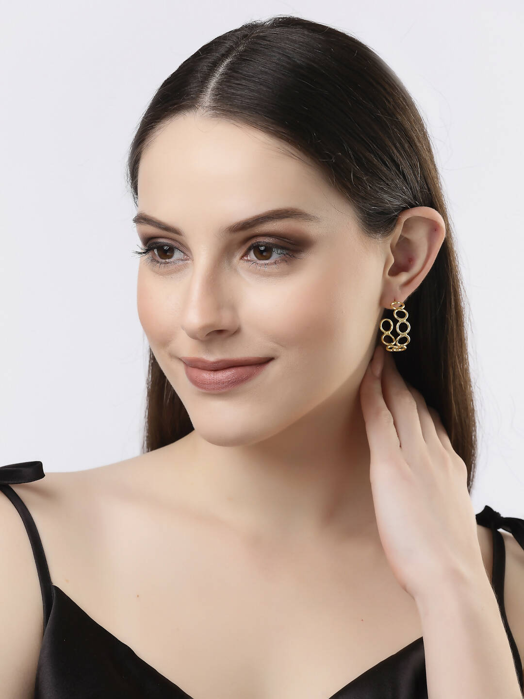 NVR Women Gold-Polished Contemporary Half Hoop Earrings - NR Retail-NVR