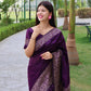 Vishnu Weaves Women's Purple Handloom Raw Silk Woven Border Saree with Unstitched Blouse - Swadesiicart