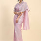 Light Lavendar Satin Solid Ready to wear Saree with stitched Blouse - Vanita | Swadesiicart