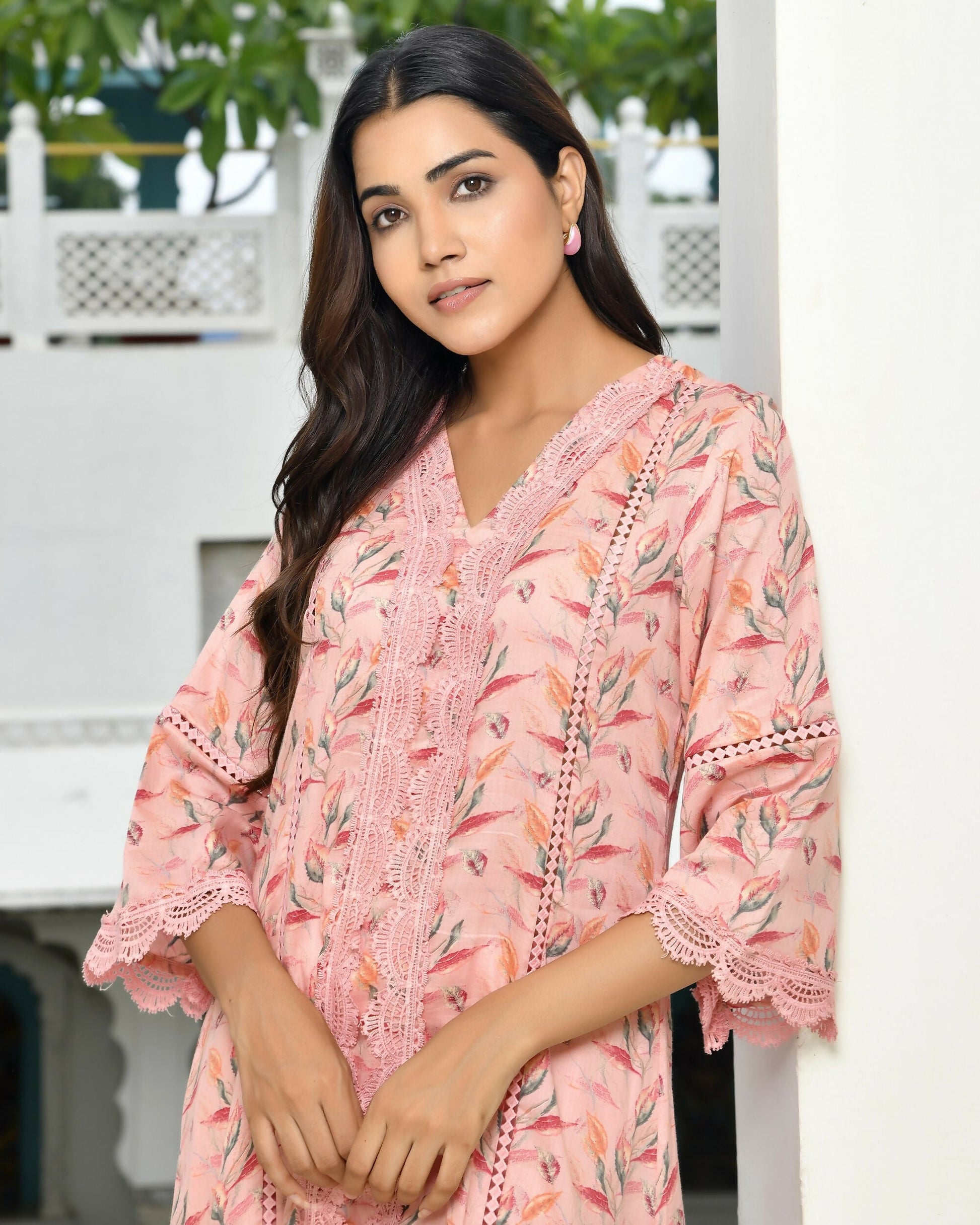 Vaasva Women's Peach Cotton Printed Kurta Pant Set | Swadesiicart