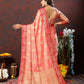 Lorenvalley Fashion Peach Cotton Woven Design with Zari Weaving Design Saree - Swadesiicart